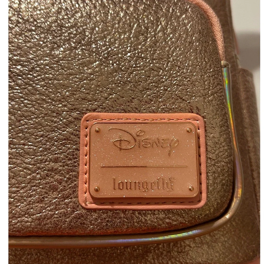 Disney Loungefly Minnie Mouse Rose Gold Metallic Mini Backpack with Bow NEW